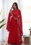 Festive Red Embroidered Georgette Anarkali Set Online Shopping