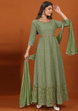 Festive Sea Green Embroidered Faux Georgette Anarkali Set Online Shopping