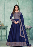 Festive Navy Blue Embroidered Art Silk Anarkali Kurta Set Online Shopping