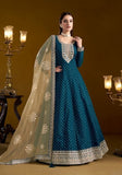 Festive Teal Embroidered Chanderi Anarkali Kurta Set Online Shopping