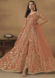 Festive Dark Peach Sequin Embroidered Butterfly Net Anarkali Set Online Shopping