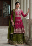 Festive Rani Pink And Green Sequin Thread Embroidered Georgette Anarkali Set Online Shopping