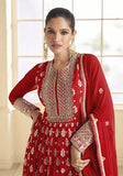 Festive Red Sequin Embroidered Georgette Anarkali Set Online Shopping