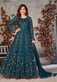 Festive Teal Sequin Embroidered Butterfly Net Anarkali Set Online Shopping