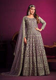 Festive Lavender Embroidered Net Anarkali Kurta Set Online Shopping