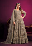 Festive Grey Embroidered Net Anarkali Kurta Set Online Shopping