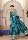 Festive Rama Blue Embroidered Rangoli Silk Anarkali Set Online Shopping