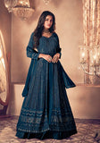 Festive Turquoise Sequin Thread Embroidered Georgette Anarkali Set Online Shopping