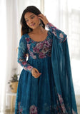 Festive Rama Blue Digital Print Organza Anarkali Set Online Shopping