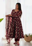 Festive Maroon Printed Soft Organza Silk Anarkali Set Online Shopping