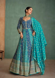 Festive Sky Blue Thread Sequin Embroidered Georgette Anarkali Kurta Set Online Shopping