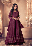 Festive Purple Sequin Thread Embroidered Georgette Anarkali Set Online Shopping