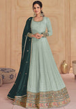 Festive Mint Green Sequin Embroidered Faux Georgette Anarkali Set Online Shopping