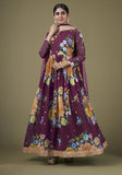 Festive Wine Zari Sequin Embroidered Fox Georgette Anarkali Set Online Shopping