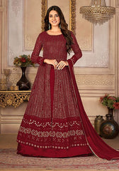 Festive Maroon Sequin Thread Embroidered Georgette Anarkali Set Online Shopping