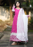 Festive Pink Thread Sequin Embroidered Faux Georgette Anarkali Set Online Shopping