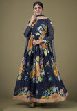 Festive Navy Blue Zari Sequin Embroidered Fox Georgette Anarkali Set Online Shopping