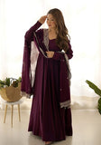 Festive Wine Solid Soft Organza Silk Anarkali Set Online Shopping