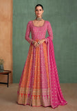 Festive Pink Zari Sequin Embroidered Georgette Anarkali Kurta Set Online Shopping