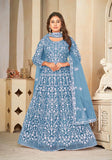 Festive Sky Blue Embroidered Net Kurta Set Online Shopping