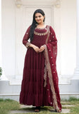 Festive Maroon Sequin Thread Embroidered Georgette Anarkali Set Online Shopping