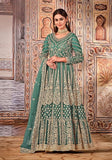 Festive Green Embroidered Net Anarkali Kurta Set Online Shopping