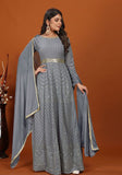 Festive Grey Embroidered Faux Georgette Anarkali Set Online Shopping