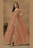 Festive Orange Embroidered Pure Net Anarkali Kurta Set Online Shopping