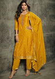 Festive Mustard Embroidered Viscose Jacquard Anarkali Set Online Shopping