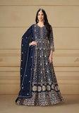 Festive Navy Blue Embroidered Faux Georgette Anarkali Kurta Set Online Shopping