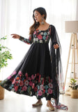 Festive Black Printed Organza Silk Kurta Set Online Shopping