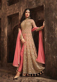 Festive Beige And Pink Zari Embroidered Georgette Kurta Set Online Shopping