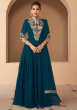 Festive Teal Blue Embroidered Georgette Anarkali Set Online Shopping