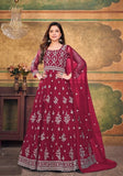 Festive Maroon Embroidered Net Anarkali Kurta Set Online Shopping