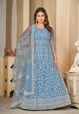 Festive Sky Blue Embroidered Net Kurta Set Online Shopping