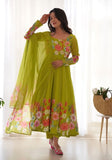 Festive Liril Green Printed Organza Silk Kurta Set Online Shopping