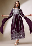 Festive Wine Chikankari Embroidered Georgette Anarkali Kurta With Dupatta Online Shopping