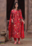 Festive Red Hand Embroidered Rayon Anarkali Set Online Shopping