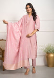 Festive Peach Embroidered Viscose Chanderi Kurta Set Online Shopping