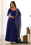 Festive Blue Solid Faux Georgette Anarkali Set Online Shopping