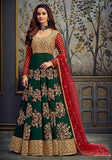 Festive Dark Green Embroidered Georgette Anarkali Set Online Shopping