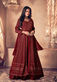 Festive Maroon Sequin Thread Embroidered Georgette Anarkali Set Online Shopping