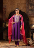 Festive Purple Embellished Dupion Silk Anarkali Set Online Shopping