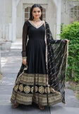 Festive Black Embroidered Cotton Anarkali Set Online Shopping