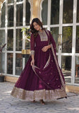 Festive Wine Sequin Embroidered Faux Blooming Georgette Anarkali Set Online Shopping