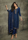 Festive Navy Blue Embroidered Viscose Jacquard Anarkali Set Online Shopping