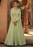 Festive Pista Green Sequin Embroidered Faux Georgette Anarkali Set Online Shopping