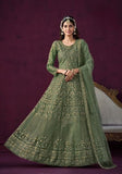 Festive Green Embroidered Net Anarkali Kurta Set Online Shopping