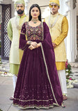 Festive Violet Embroidered Georgette Anarkali Set Online Shopping