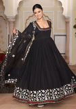 Festive Black Ribbon Work Embroidered Georgette Anarkali Set Online Shopping